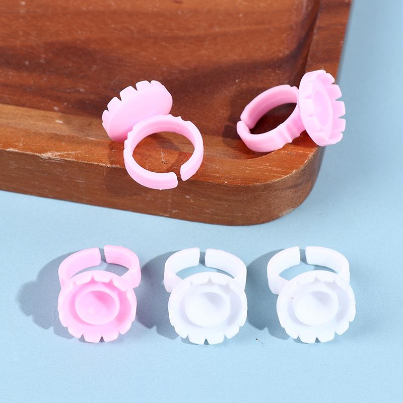 100Pcs Disposable Eyelash Extension Rings Lash Glue Fan Cup Finger Holder Fans
