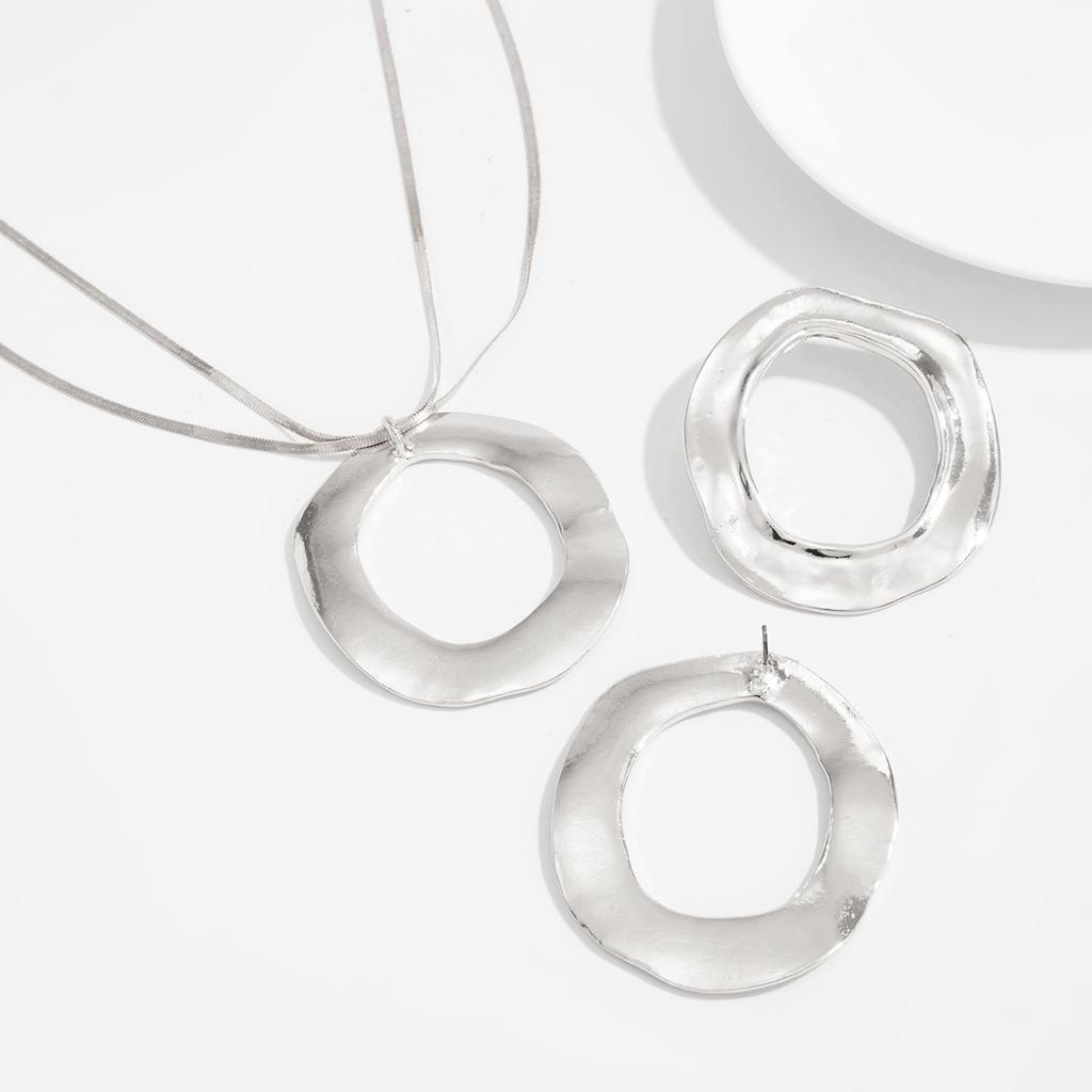 Fashion Irregular Circular Pendant Jewelry Set Gold Silver Color Hollow Necklace Earrings for Women Ins Light Luxury Charm Jewelry Gift