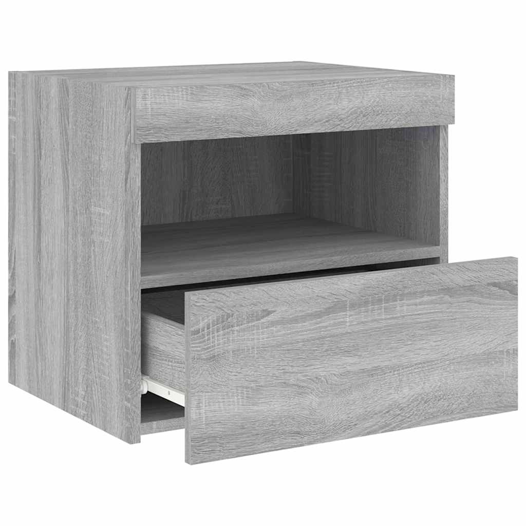 Nightstand with LED Lights Grey Sonoma 50x40x45 cm