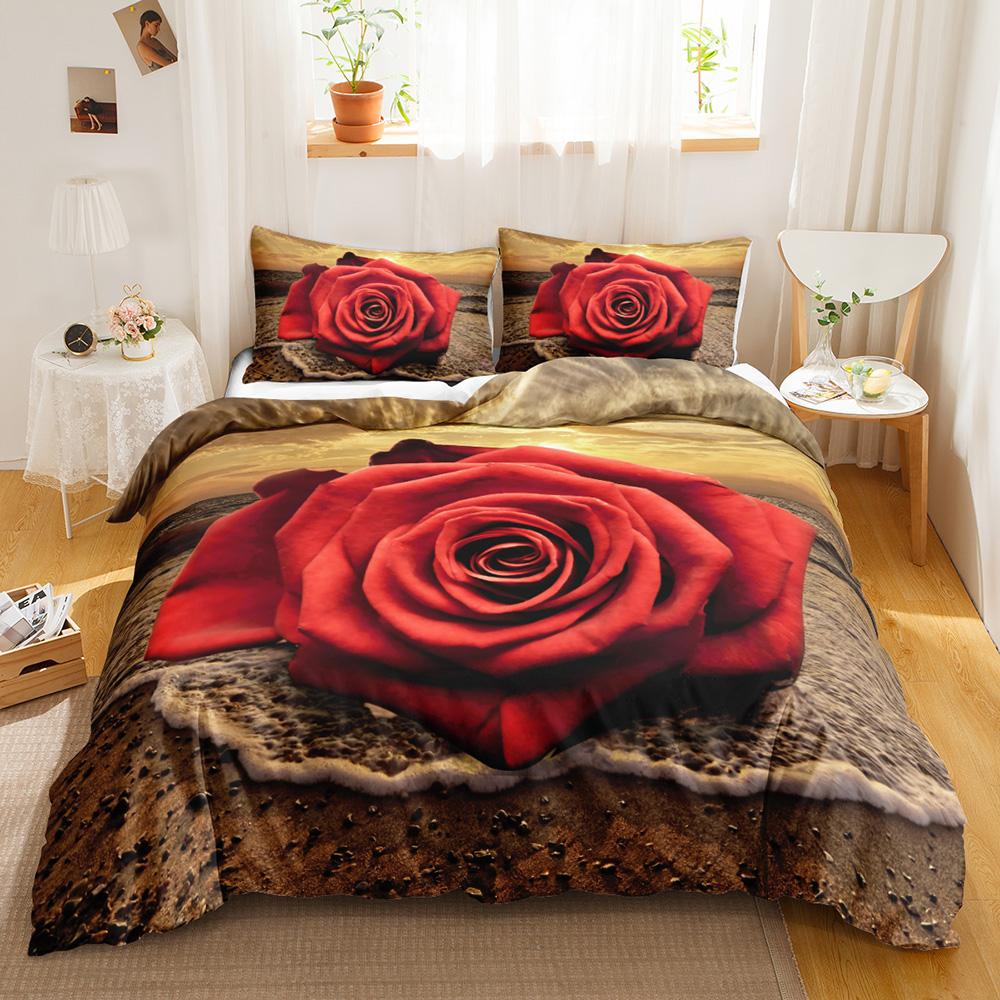 

Красный розовый пододеяльник, комплект постельного белья размера «king/queen», мягкий, роскошный, абстрактный, цветочный, современный, ярко-красный, романтический, для женщин и девочек EU single(135x200cm)