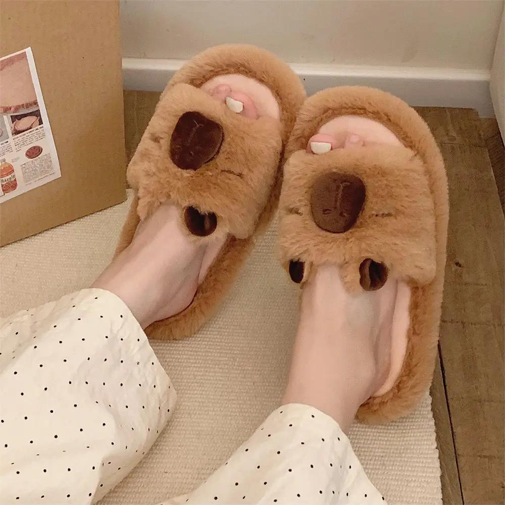 Fashion Indoor Warm Soft Sole Fluffy Slippers for Woman Autumn Winter Warm Shoes Cute Cartoon Flip-flops Couples Home Bedroom Slides