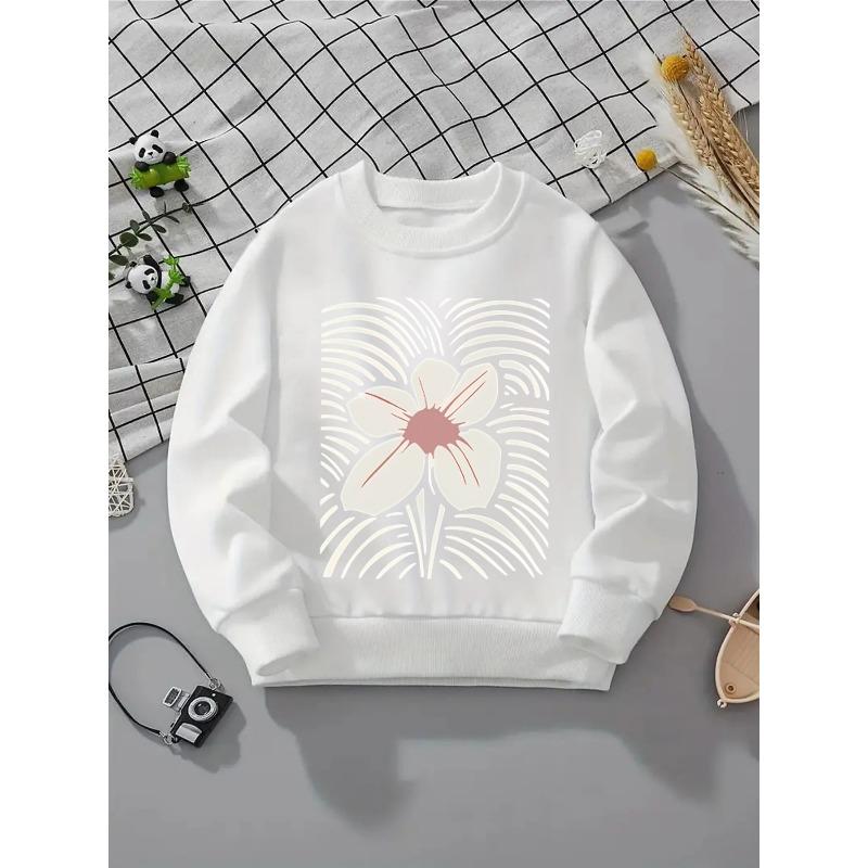 European Sizes Kids' Crewneck Sweatshirt - Floral Pattern with Radiating Lines , Sportswear And Casual Wear, Soft And Comfortable