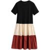 Women's Mid-Length A-line Patchwork Dress, Loose Fit, Short-Sleeved, Over-the-Knee, Summer Style