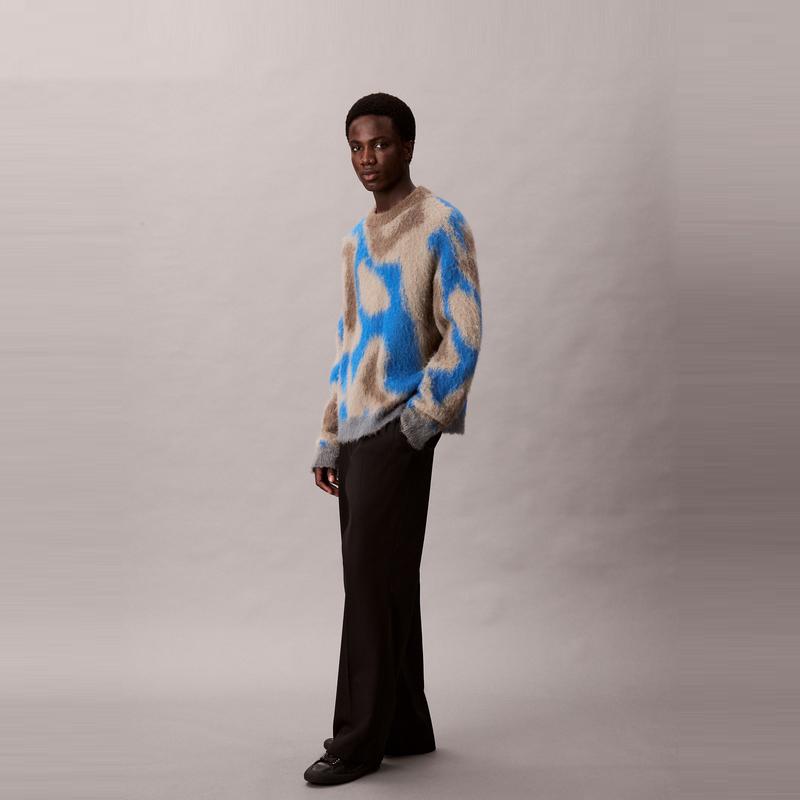 Calvin Klein American Pattern Loose Fit Crew Neck Knit Sweater Men sweater 4LD312G
