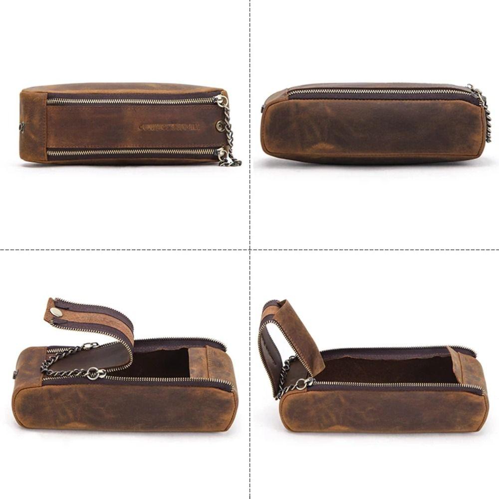 Leather Pen Pouch Holder Large Capacity Desktop Organizer Retro Zipper Pen Pencil Case  Stationary