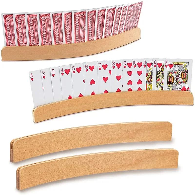Hands-Free Lazy Poker Base Stand: 2/3/4Pcs Wooden Curved Playing Cards Holder Set – Party Cards Games Accessories for Children