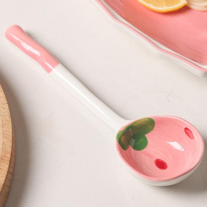 Multipurpose Strawberry Heart Ceramic Dinnerware Salad Bowl Plate Dish for Breakfast Lunch Dinner Dessert Serving