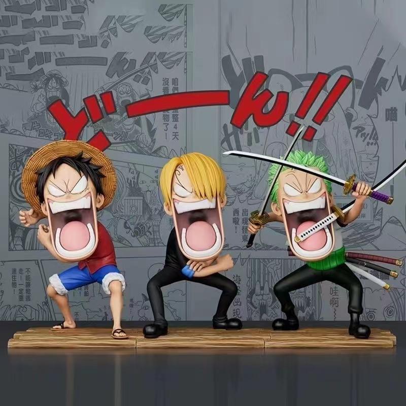 New 15cm One Piece Anime Figures Three Captains Sanji Monkey D Luffy Roronoa Zoro Action Model Hungry Trio PVC Model Playthings Presents