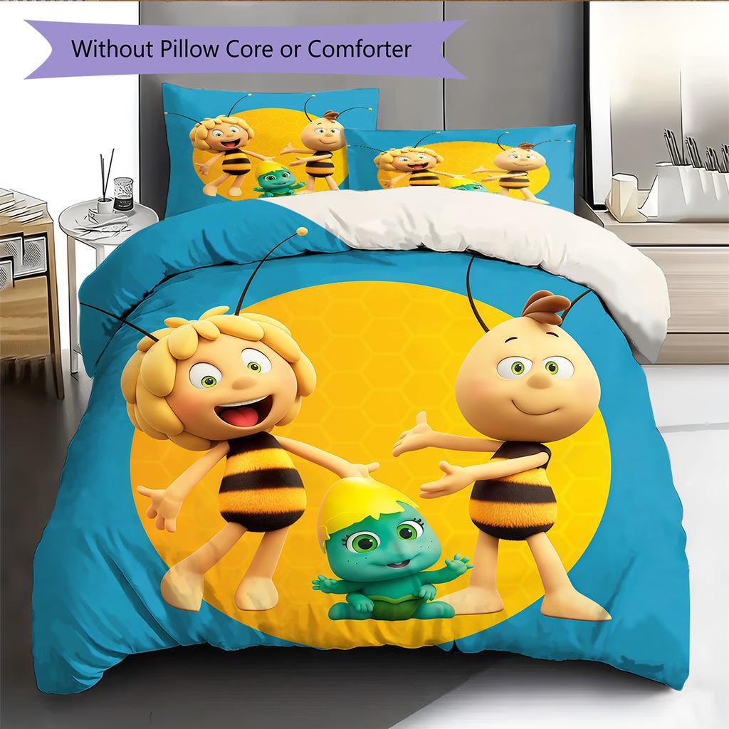 Maya the Bee Pattern Bedding Quilt Set Home Decoration Gift (1 * Duvet Cover + 2 * Pillowcase Without Core)