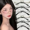 Harajuku Half Frames Glasses Women Vintage Metal Oval No Lens Optical Spectacles Eyewear Girls Cosplay Pography Eyeglasses