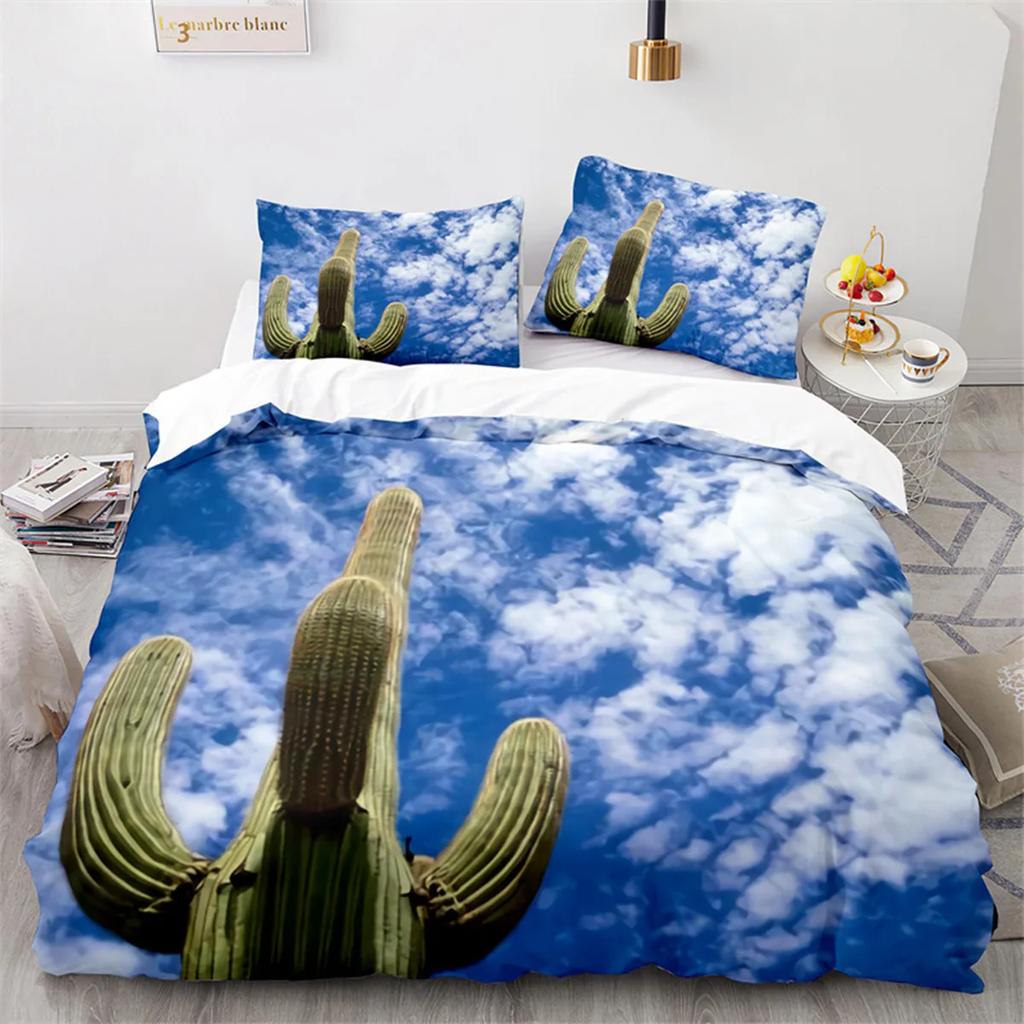 Cactus Soft Duvet Cover Tropical Desert Plant Mountain Sunrise Microfiber Comfortable Quilt Cover for Children Tens for Bedrom Decoration King