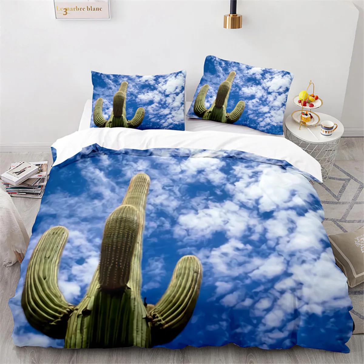 Comforter Cactus Tropical Desert Plant Mountain Sunrise Microfiber For Children Teens For Bedroom Decoration King Comforter (quilt)-EU Single(135*200cm)3pcs