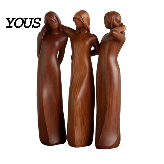 Decorative Tabletop Figurines Sisterhood Wooden Figurine, Handcrafted Friendship Sculpture for Living Room Statues Bedroom Ornament, Warm Home