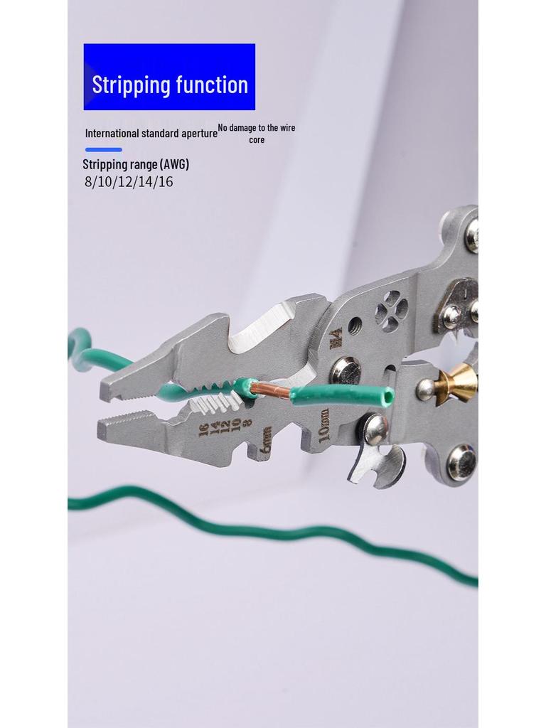 Foldable Multi-Function Electrician Wire Strippers: Stripping, Splitting, Cutting, Looping, Skinning, Crimping.