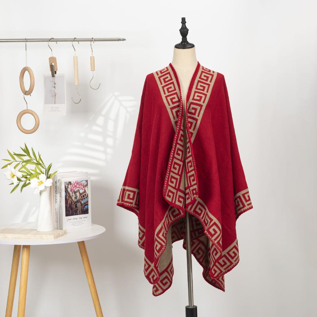 Chinese Imitation Cashmere Embroidered Shawl Women'S Ethnic Style Flower Print Cape Jacket Warm Scarf