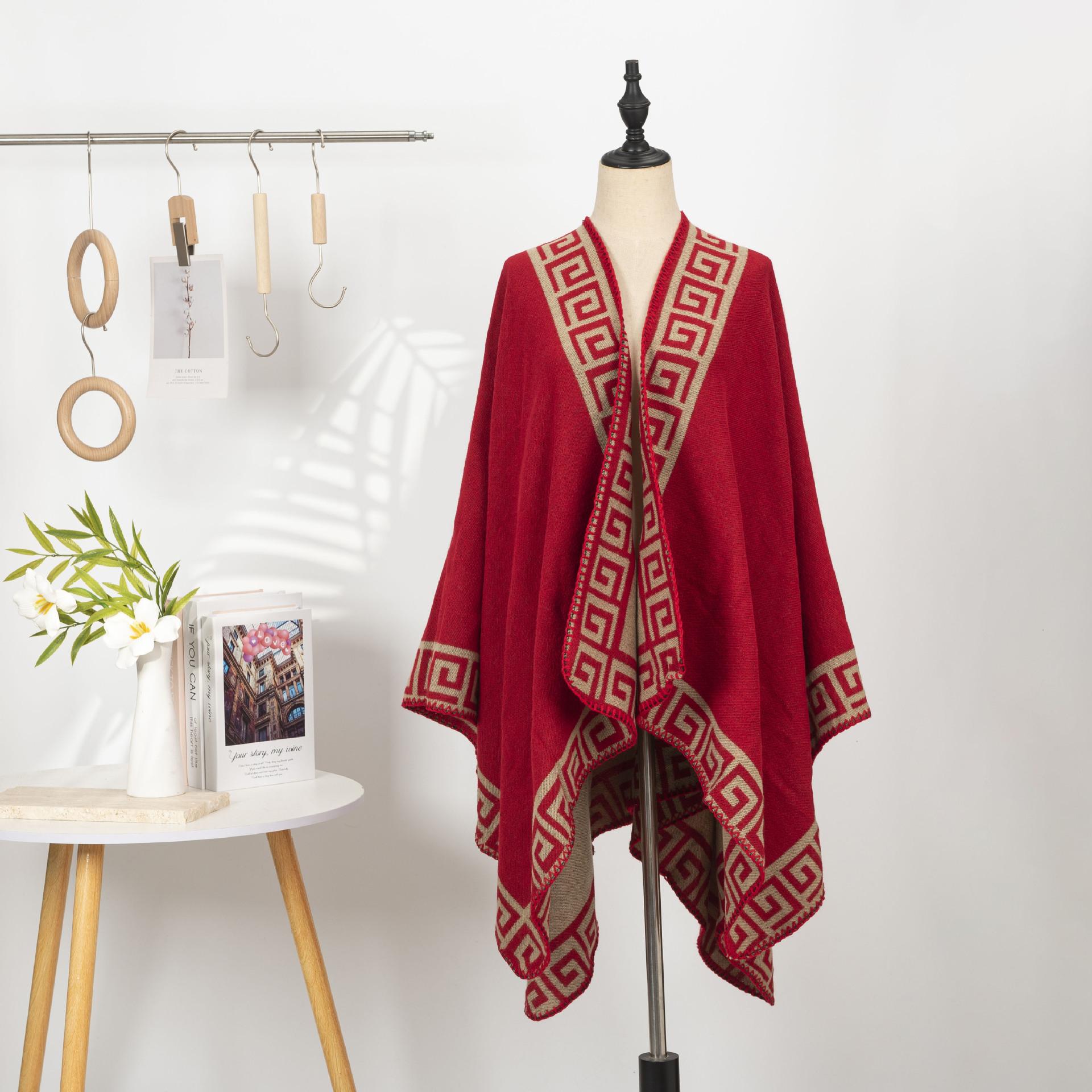 Китайский Имитация Кашемира Вышитая Шаль Женская Этнический Стиль Цветочный Принт Накидка Куртка Теплый Шарф 131*150CM красный