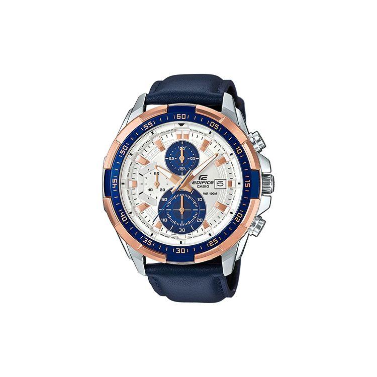 Casio Edifice Racing Chronograph Wodoodporny Odporny na wstrząsy Sportowy Zegarek Kwarcowy Skórzany Pasek Męskie zegarki Niebieski EFR-539L-7C