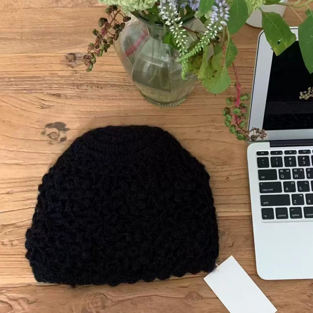Han Generation Handmade Crochet Solid Color Headgear Sweet Three-dimensional Flower Knitted Hollow Hat Atmosphere Wool Hat