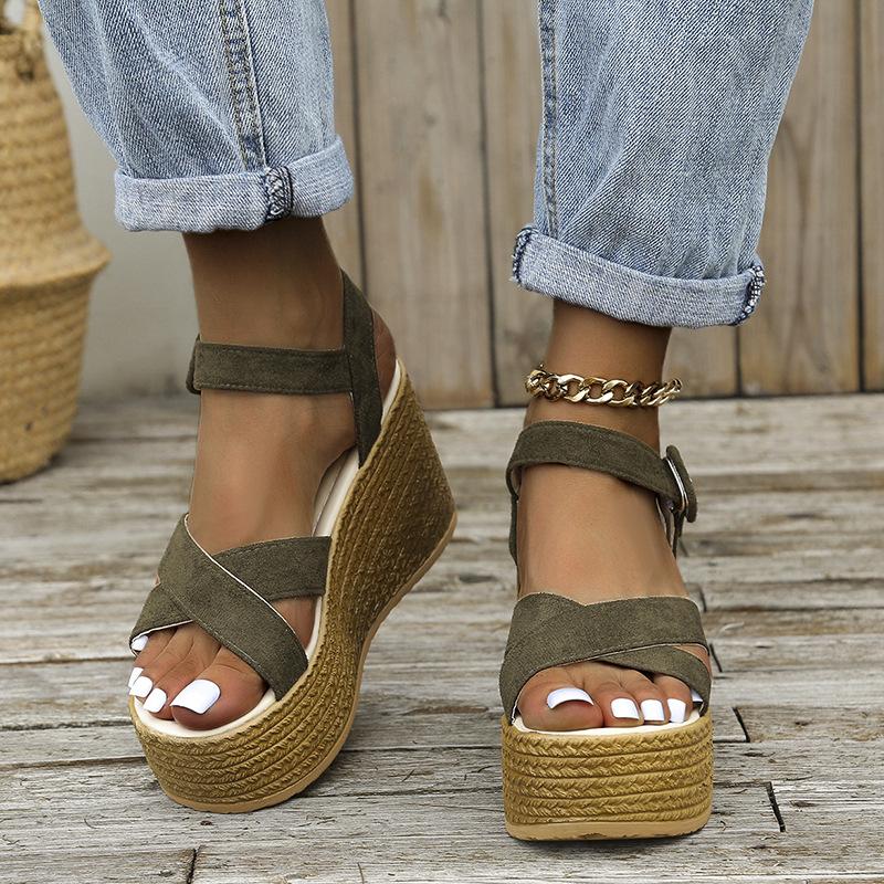 Wedges Heel Summer Women's Sandals New Fashion Platform Thick Bottom Buckle Casual Ladies Shoes Comfortable Walking Sandalias