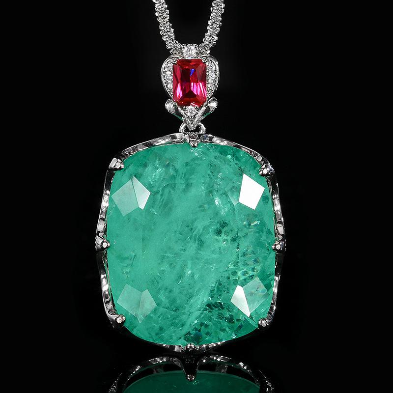 Jewelry Set Necklace Ring Paraiba Fat Rectangular Women's Retro Fashion Goods