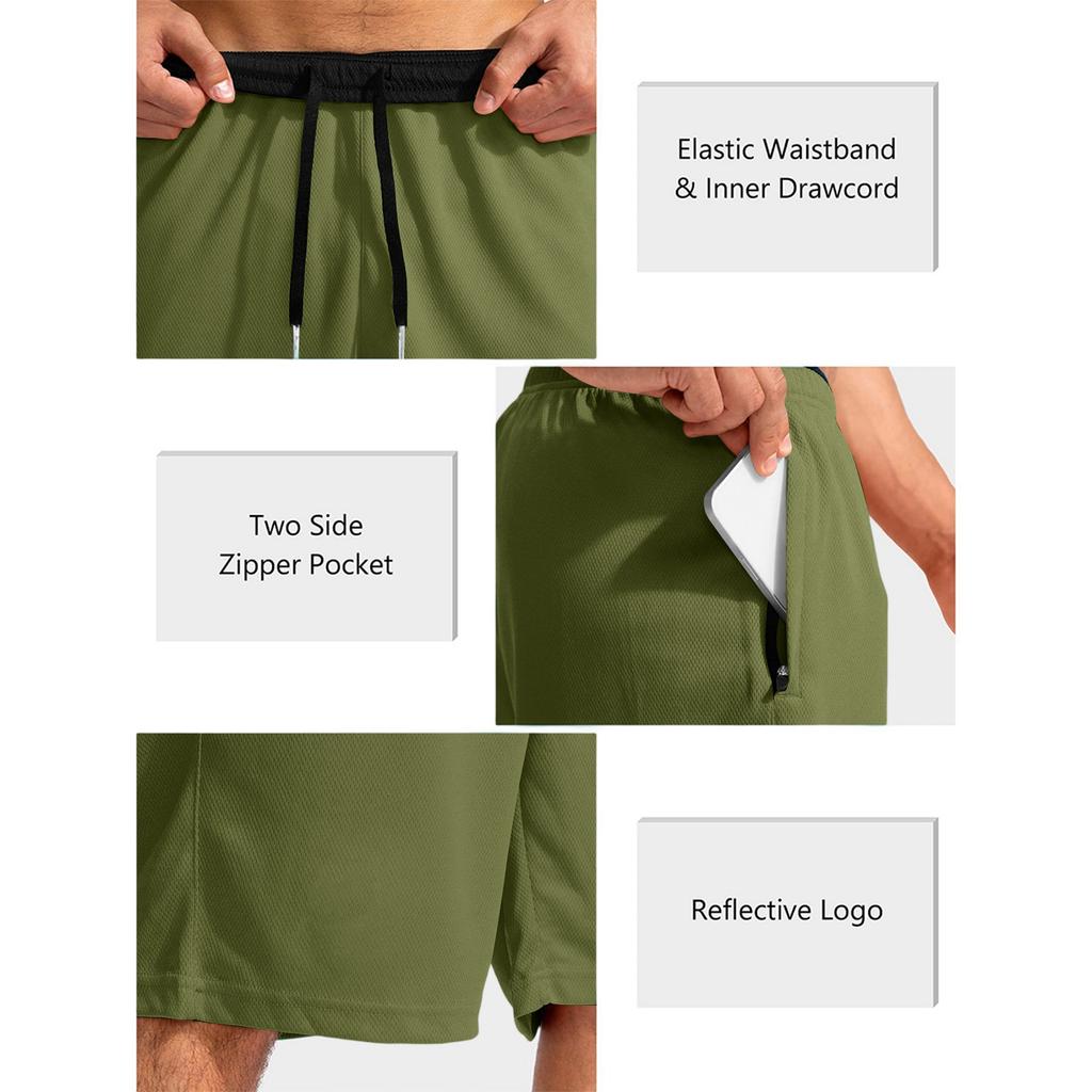 Men's Athletic Running Shorts with Zipper Pocket Lightweight Quick Dry Gym Shorts Casual Beachwear Five Inch Inseam