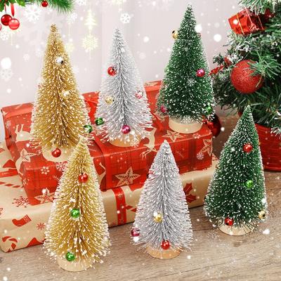 Artificial Christmas Tree Ornaments Gold Powder Bead White Snow Wooden Tower Pine Xmas Tree Decoration DIY Home Desktop Decors