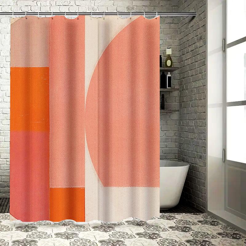 

Retro Geometric Design Bath Shower Curtain With Orange And White Stripes 180 X 175 Cm Home Decor Bathroom Accessories Set W60H190(CM)-1 Pcs