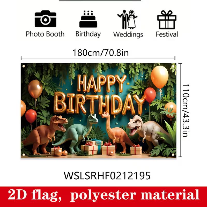 Kids Dino Themed Birthday Backdrop, Tropical Jungle Happy Birthday Background Cloth for Birthday Party & Photography