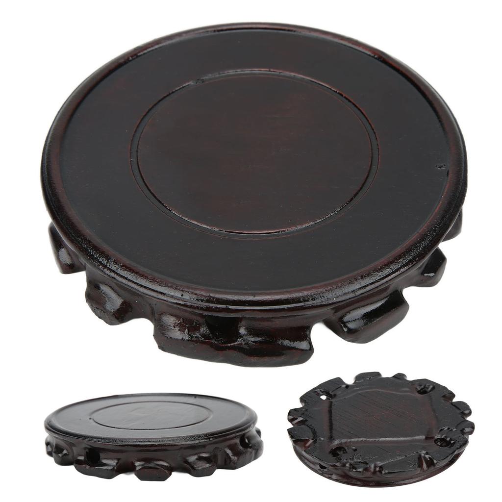 Round Wooden Base Multifunctional Retro Carving Elegant Wooden Display Stand for Home Decoration Gift