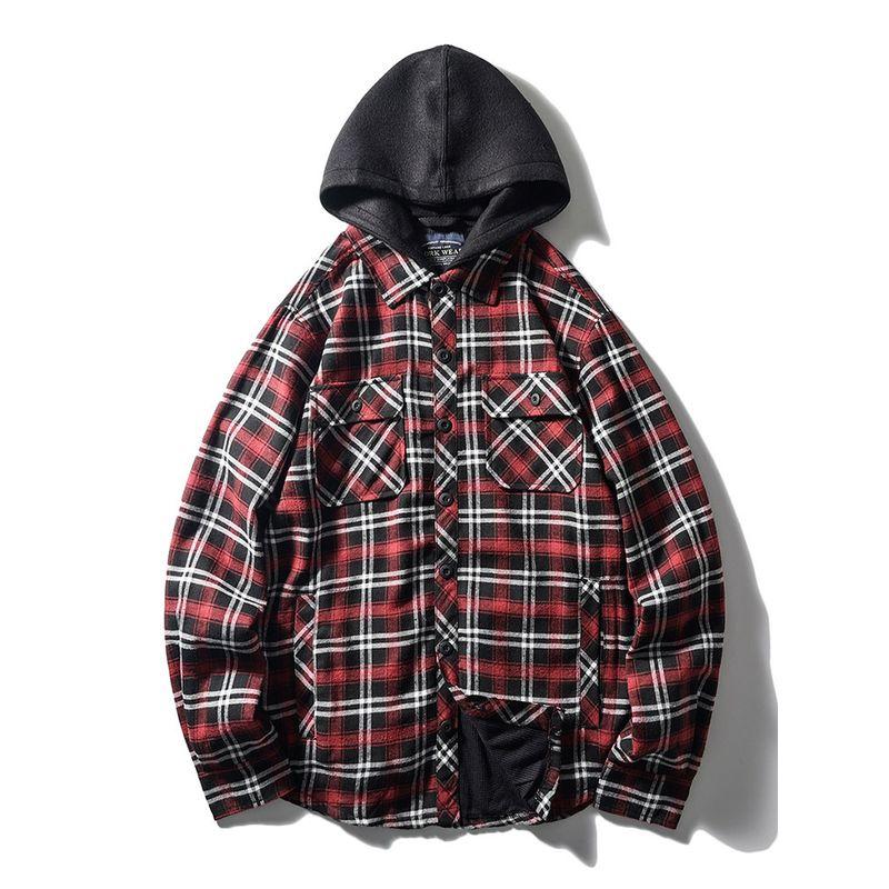 Export Export Tail Order Gingham Hooded Shirt Men's Spring and Autumn American Retro Overalls Casual Shirt Jacket