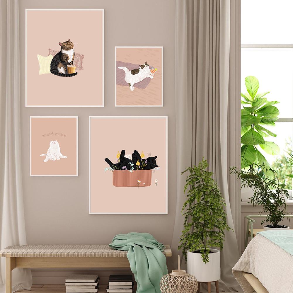 Cartoon Lustige Nette Katze Wand Kunst Leinwand Malerei Nordic Poster Und Druck Katze Liebhaber Geschenk Wand Bilder Für Wohnzimmer Hause decor