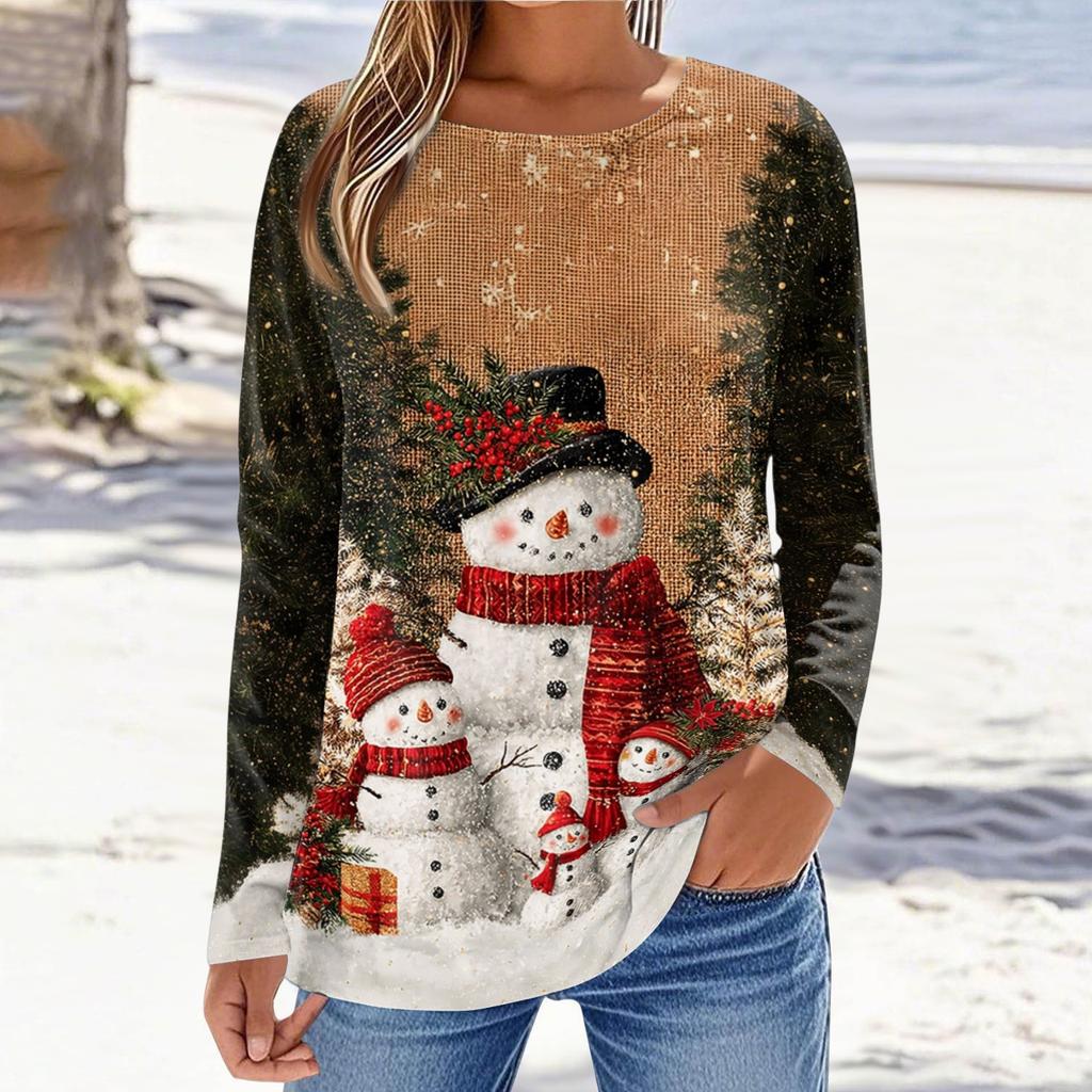 Women's Casual Long Sleeve Christmas Print Round Neck Top