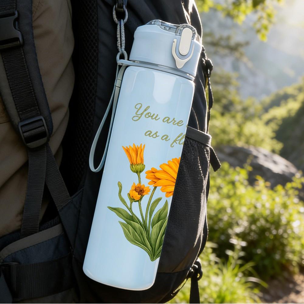 1PC Yellow Wildflower Bouquet 750ml Color Plastic Sports Water Bottle Leakproof Suitable for Sports Office Home Use