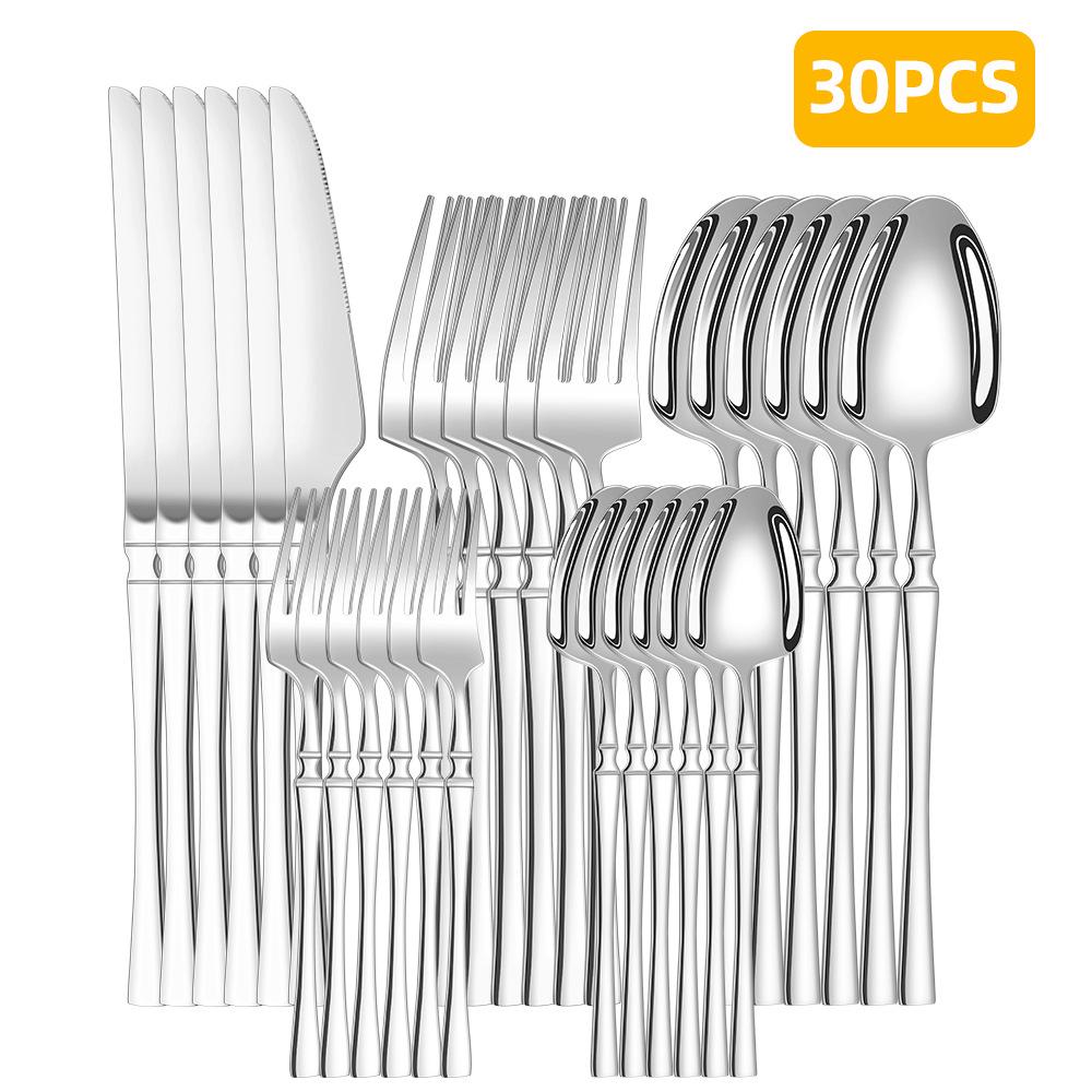 Stainless Steel 30-Piece Cutlery Set with Small Waist Design for Restaurants and Hotels