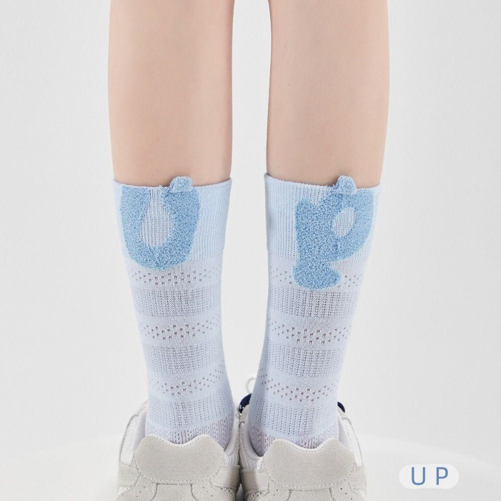 Soft Simple Cotton Mid-calf Socks Words Asymmetric Printing Socks Summer Hosiery Plush Ball Women Tube Socks Ladies
