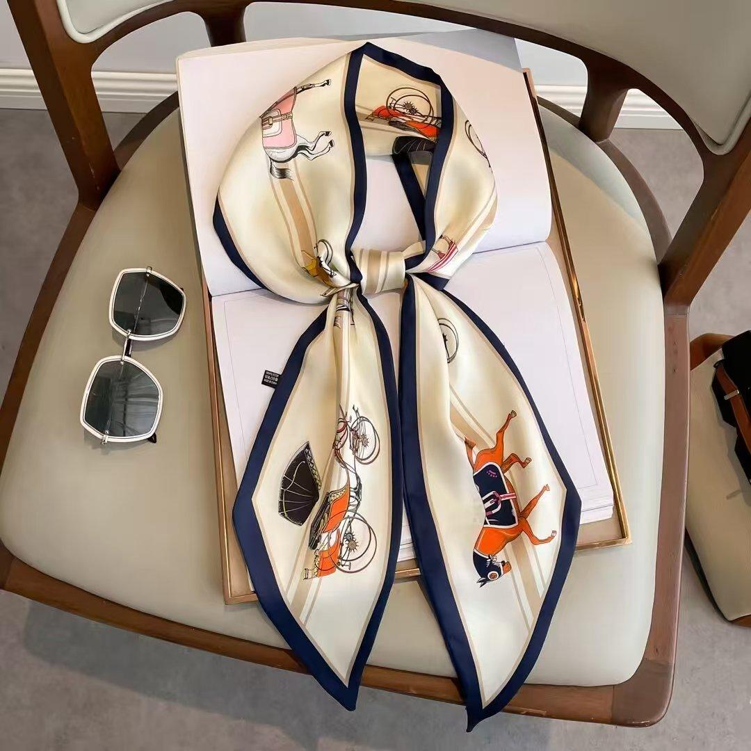 

Модные повязки на голову Шелковые шейные платки для женщин Длинная повязка для волос Принт Сумка Шарфы Шейный платок Ленты для волос Галстук Шарф Женские 14x145см