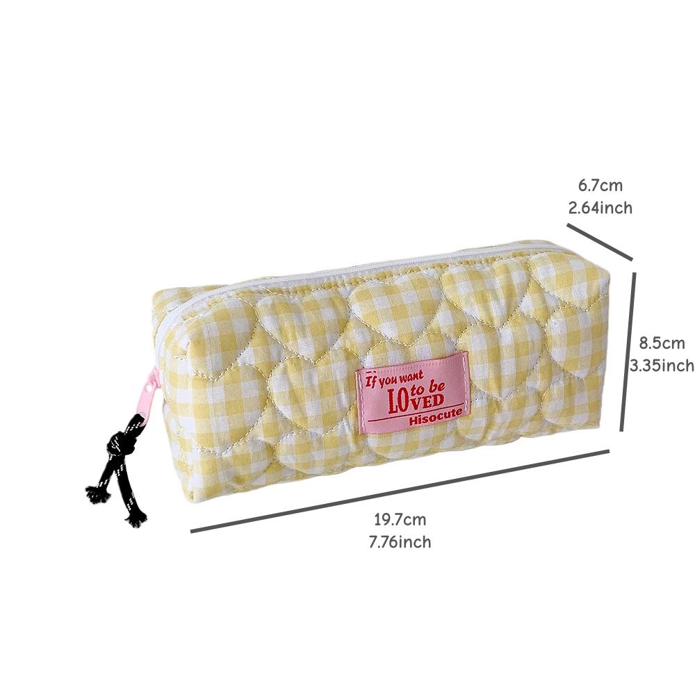 1pcs Quilted Heart Grid Pencil Pouch Korean Style Student Stationery Bag Portable Holder Storage Pouch Girls Bowknot Plaid