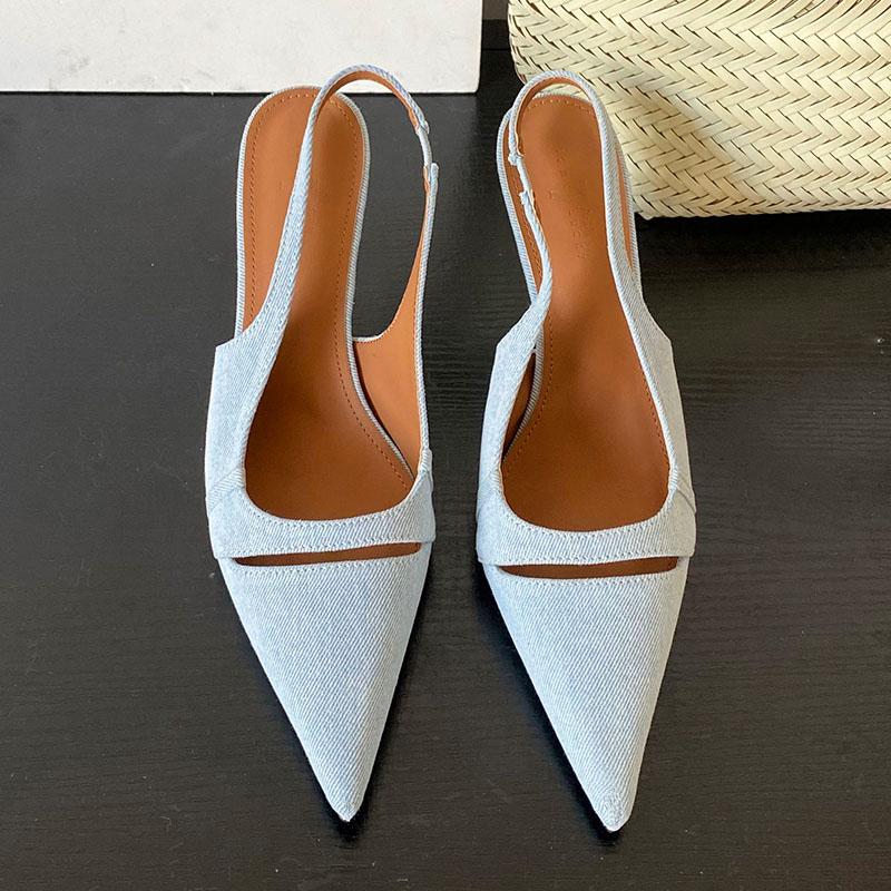 Fashion Fashion Denim Footwear Pumps Women Heels Shoes New In 2025 Female Casual Pointed Toe Slingbacks Slip On Ladies High Heels Shoes