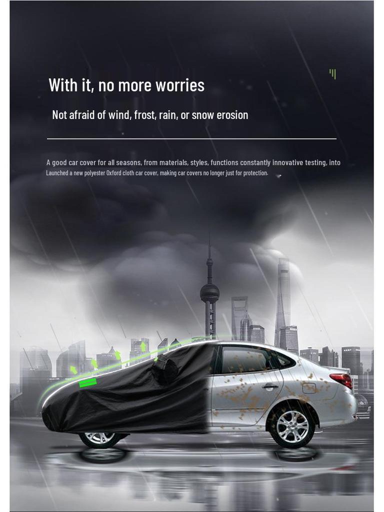 190T Black Polyester Car Cover: Waterproof, Sun Shade, Heat Insulation, Rainproof Protection.
