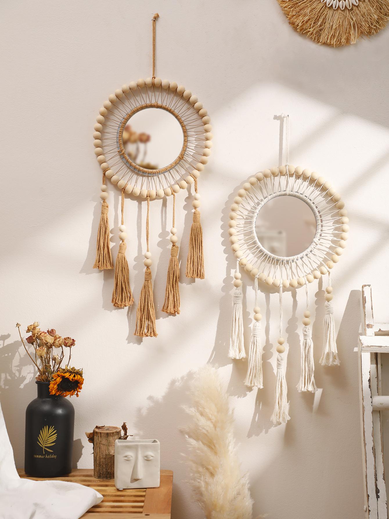 

Деревянные бусины ручной работы, декоративные зеркала, настенные украшения в стиле бохо, декор стен в кондоминиуме, скандинавская спальня, гостиная, прихожая, украшение для дома