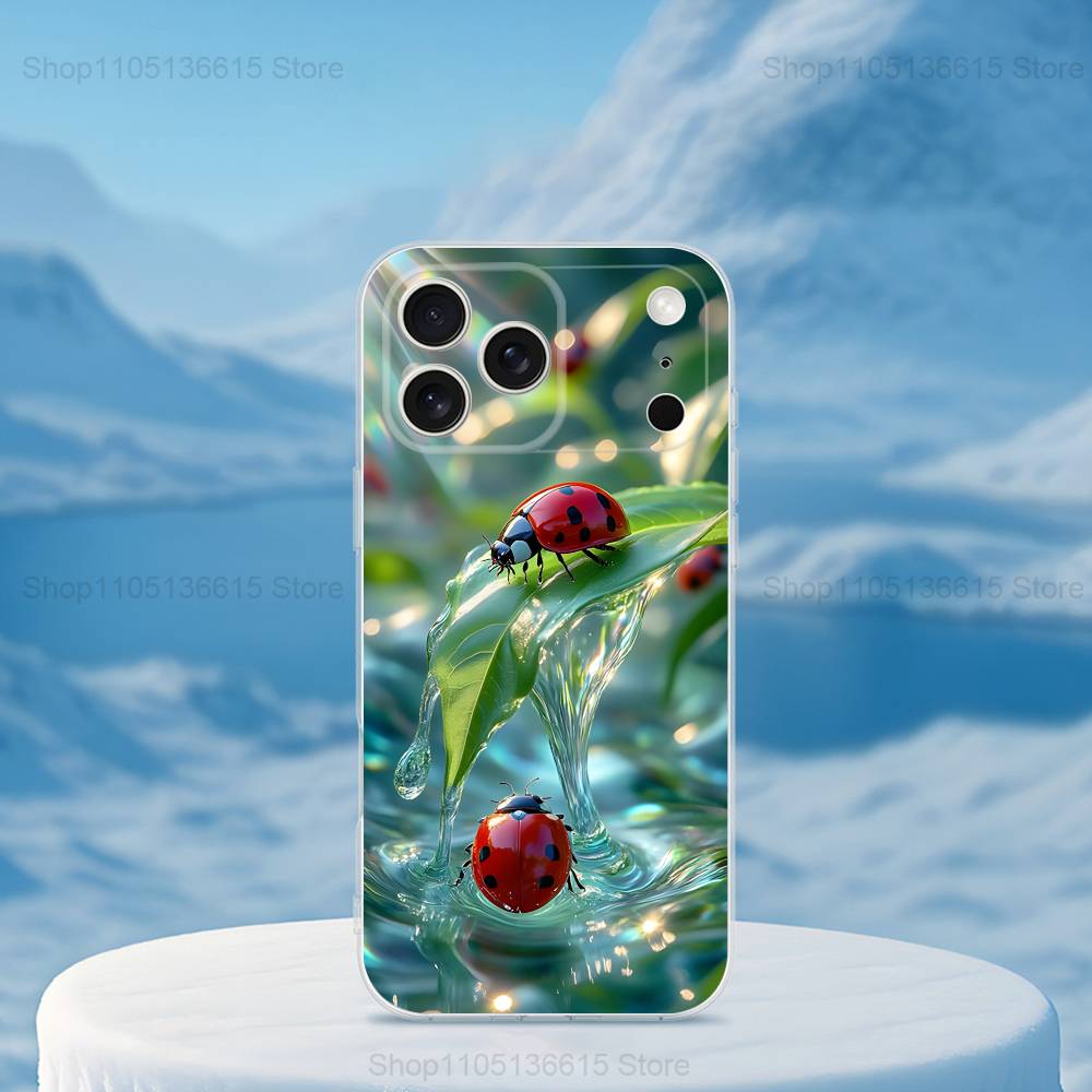 Cute Insect Ladybug For iPhone Max,14,SE,12,15,Pro,17,Plus,11,XS,Mini,16,X,13,XR,Transparent Soft Cover Case