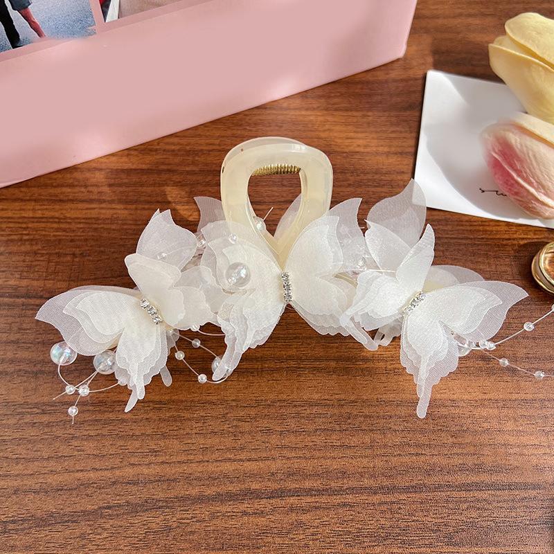 

Модные заколки для волос в виде бабочек, женские элегантные заколки для хвоста с жемчугом и бантом, милые крабовые волосы, головной убор, аксессуары для волос белый