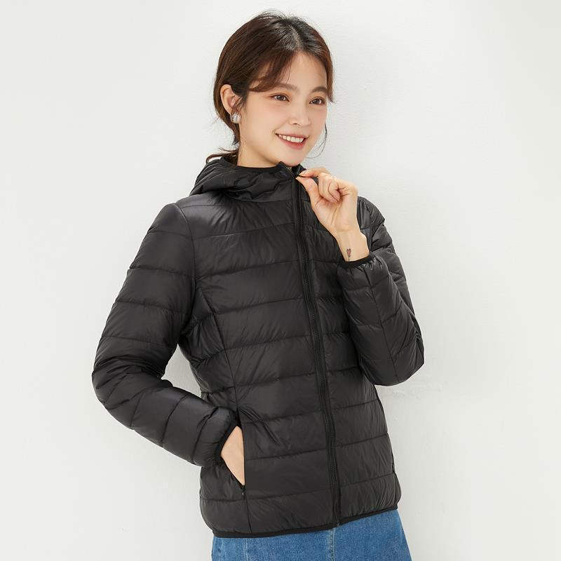 Women's Lightweight White Duck Down Jacket 2023 - Short, Hooded, Stand Collar, Fashionable Thin Style for Autumn/Winter