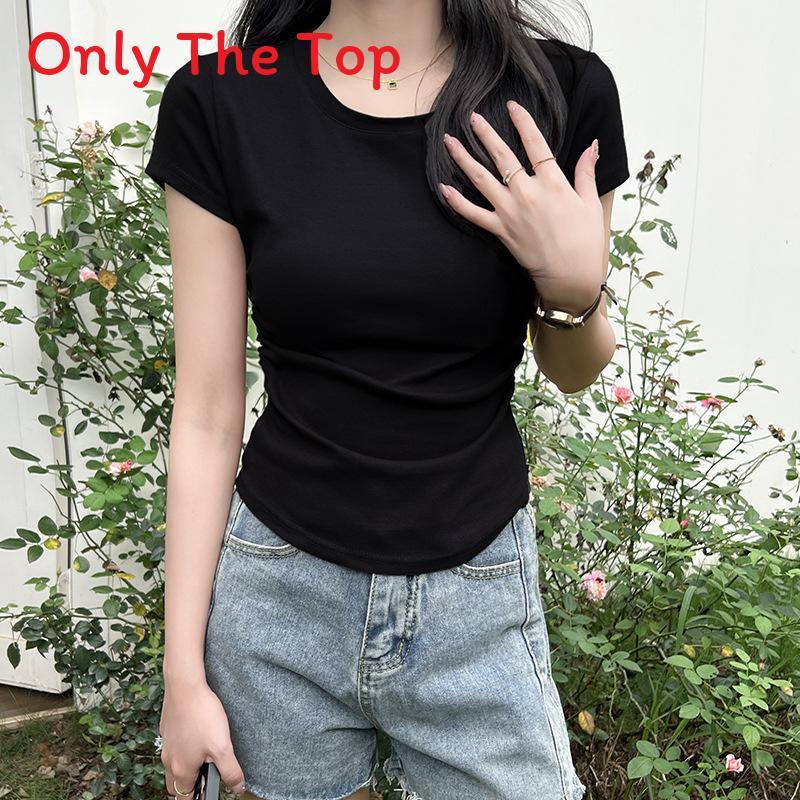 Cotton Short Sleeve T Shirt For Women With Pleated Design And Slim Fit For Casual Wear