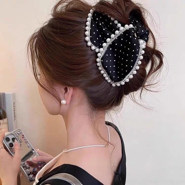 Elegant Retro Satin Bow Hair Clip for Women - Perfect for Low Ponytails and Head Ornaments