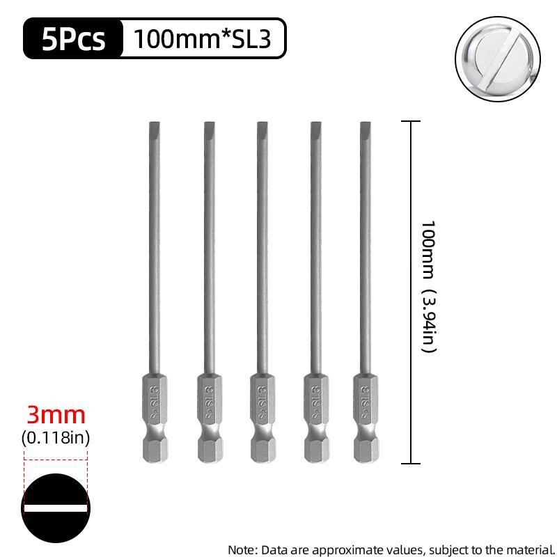 50/100mm 2.0-6.0mm Flat Head Screwdriver Bits Set Magnetic Tip Slotted Screwdriver Drill 1/4 Inch Hex Shank Hand/Electric Tools