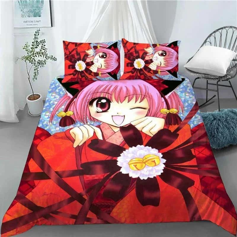 

New 3D Anime Kawaii Girls Tokyo.Mew.Mew Bedding Set Duvet Cover Bedclothes Comforter Cover With Pillowcase For Kid Home Textiles 70x133cm 2pcs