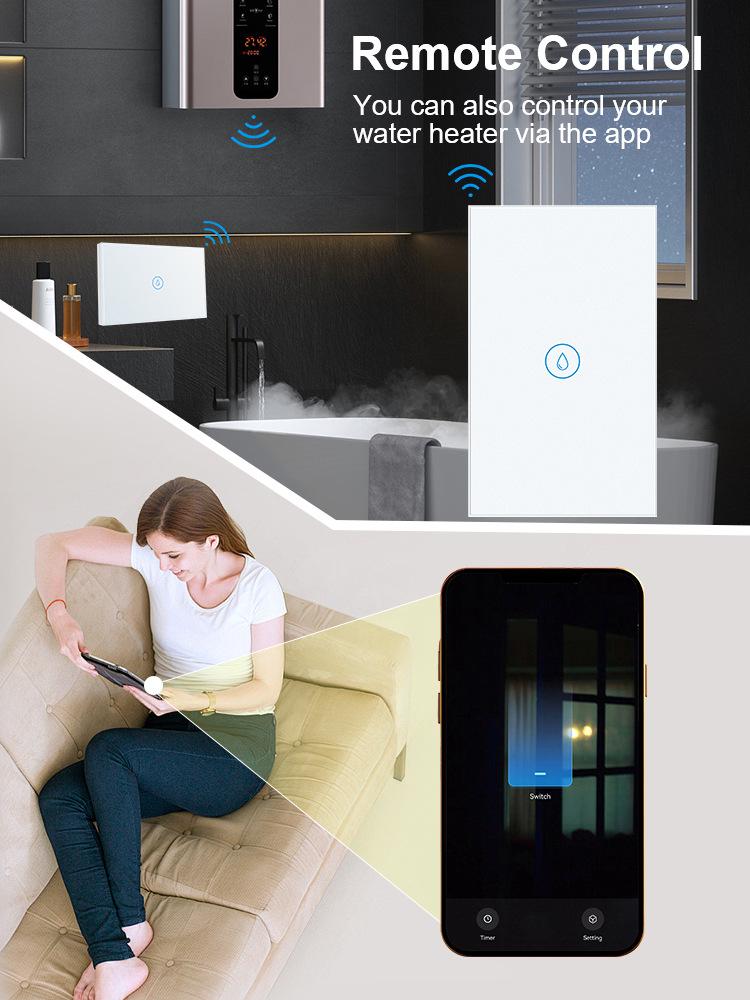 EU Standard 20A Double Pole Smart Switch with Touch & Tuya Alexa Control for Water Heaters