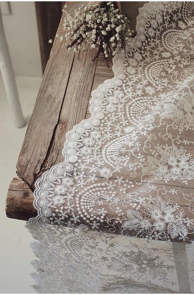 135cm wide x 95cm long vintage organza floral embroidered lace fabric