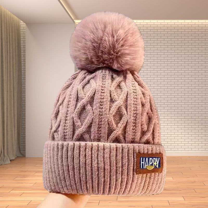 Damen Winter Samt Bommel Strickmütze - Trendiger Koreanischer Stil, Warm & Vielseitig, Dickes Kältefestes Wollendesign